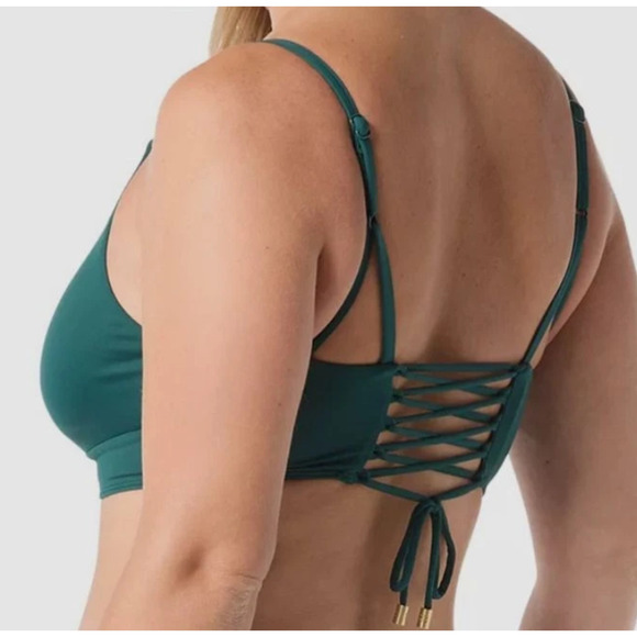 Coco Reef Women Green Astra Lace-up Swim Bikini Top Size 36/38D Sz 16044 - Picture 2 of 2